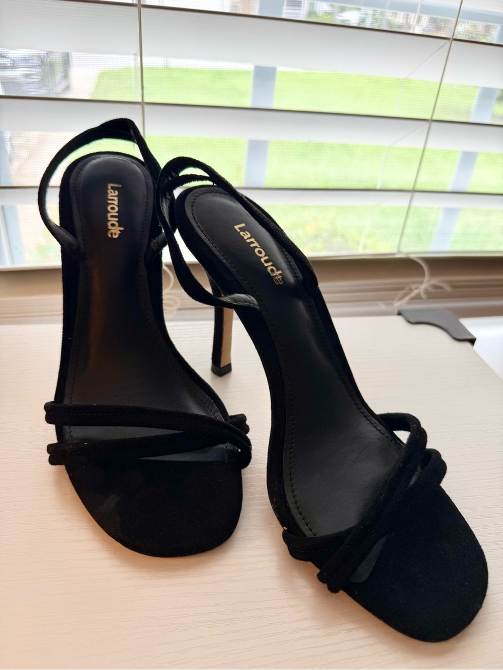 Larroude Black Suede Double-Strap Slingback Heels (size 7) - Picture 3 of 11